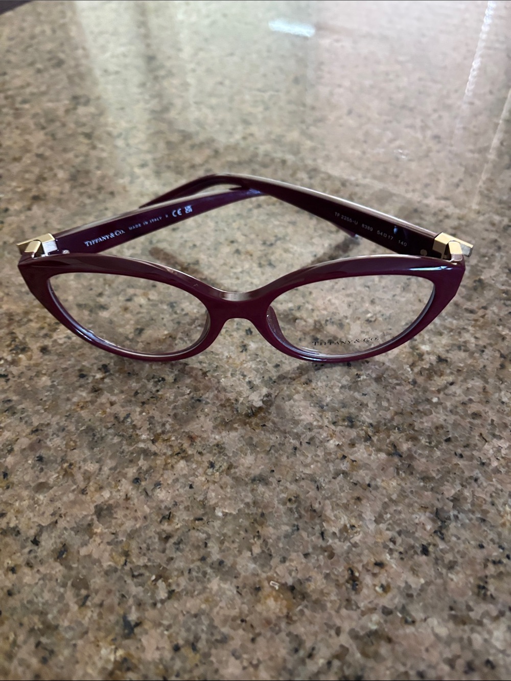 Tiffany & Co. Women’s Wine Burgundy Cat-Eye Glasses with Gold Accents